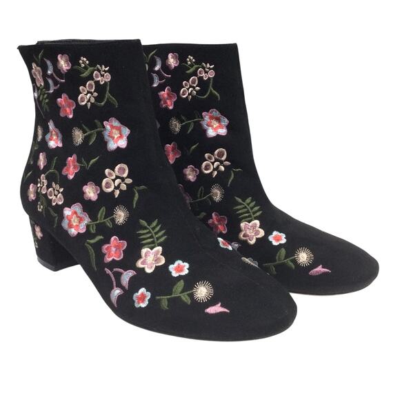 Atmosphere Boho Festival Floral 90s Embroidered Black Ankle Bootie Women's Sz 9 - Picture 1 of 15